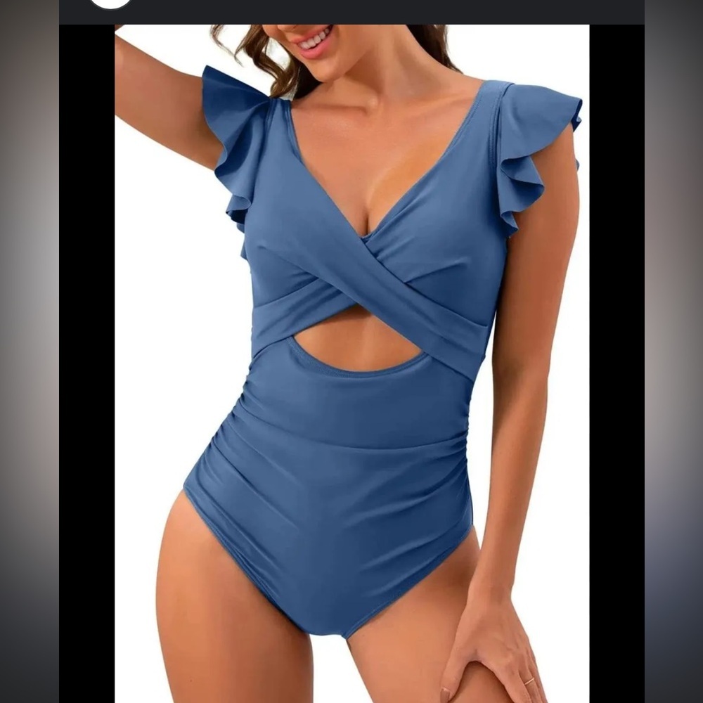 AIMAGE ladies one piece swimsuit, brand new NWT small ruffles sleeves